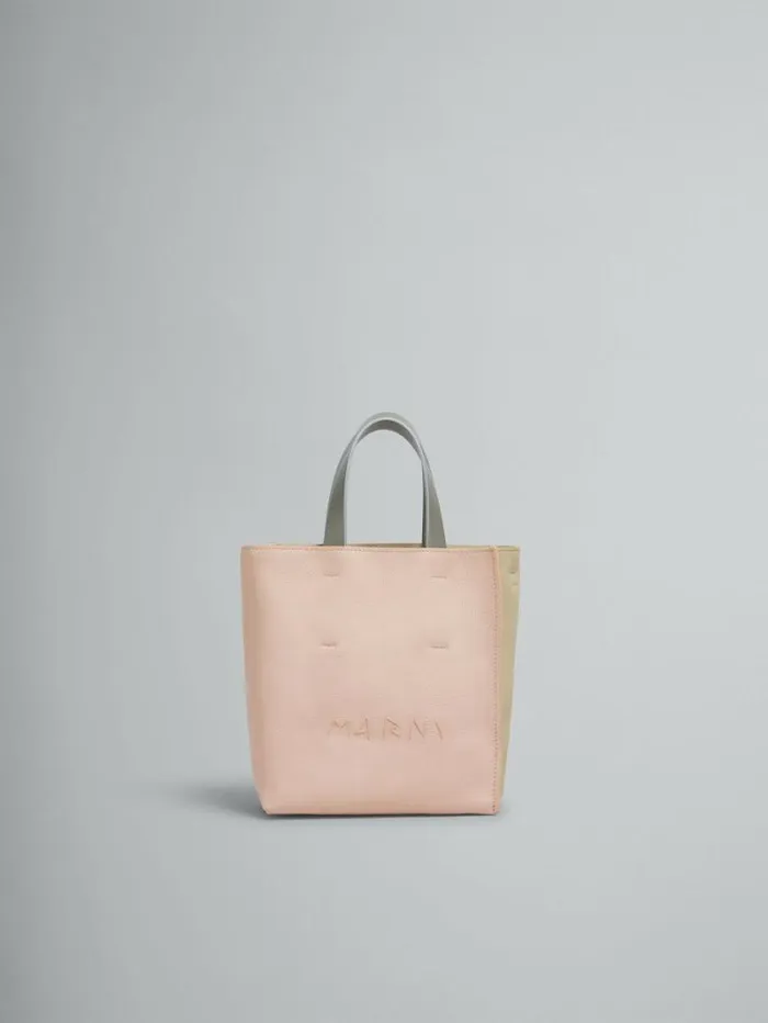 Women Marni Tote Bags Museo Soft Mini Bag In Light Pink And Beige Leather With Marni Symbol Embroidery