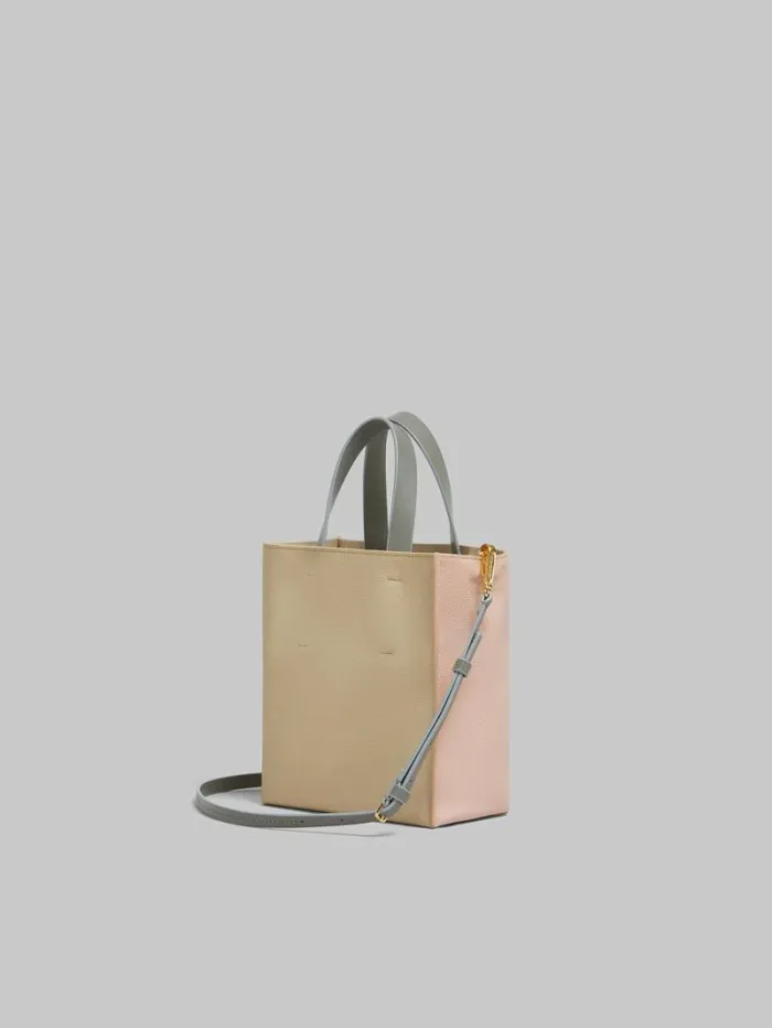 Women Marni Tote Bags Museo Soft Mini Bag In Light Pink And Beige Leather With Marni Symbol Embroidery