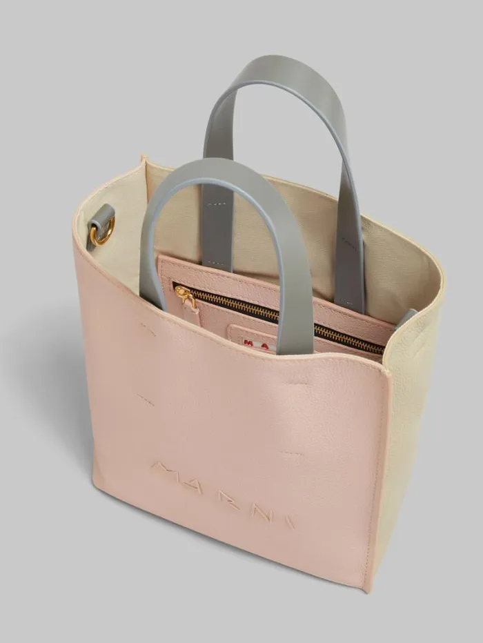 Women Marni Tote Bags Museo Soft Mini Bag In Light Pink And Beige Leather With Marni Symbol Embroidery