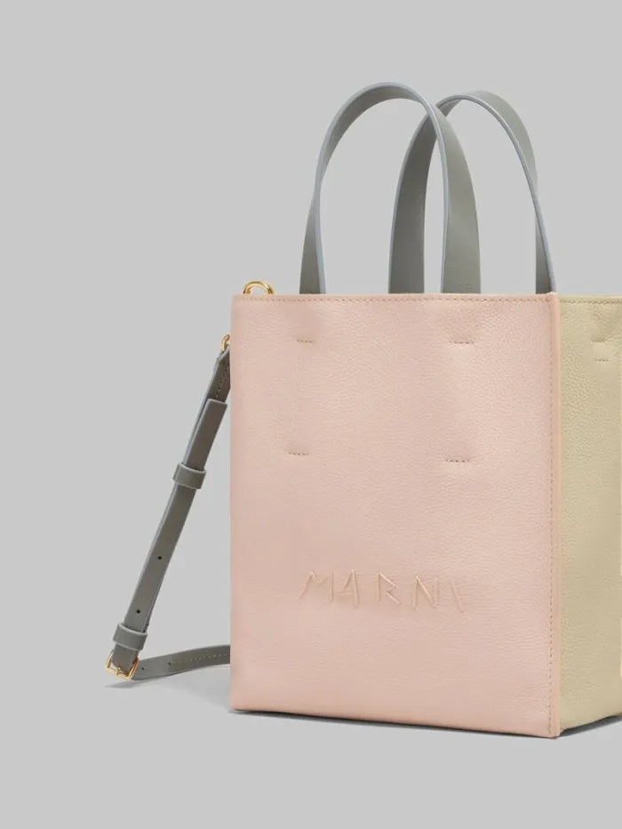 Women Marni Tote Bags Museo Soft Mini Bag In Light Pink And Beige Leather With Marni Symbol Embroidery