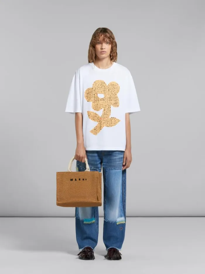 Women Marni Tote Bags NaturalColoured RaffiaEffect Small Tote Bag