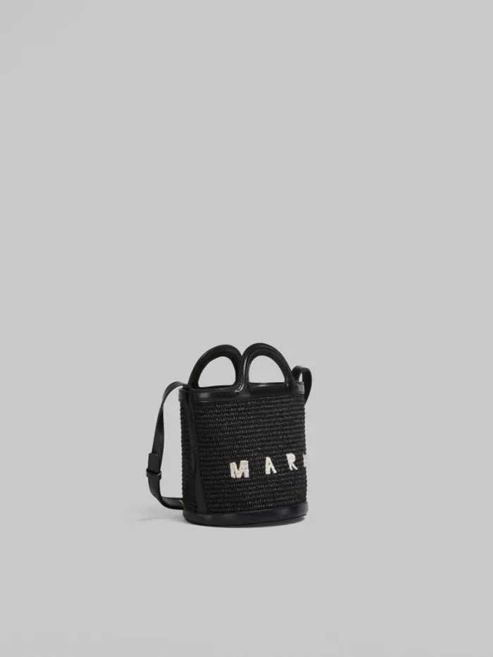 Women Marni Tropicalia Bag Tropicalia Small Bucket Bag In Black Leather And RaffiaEffect Fabric