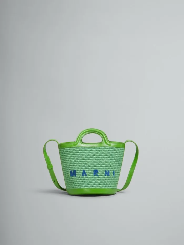 Women Marni Tropicalia Bag Tropicalia Small Bucket Bag In Green Leather And RaffiaEffect Fabric