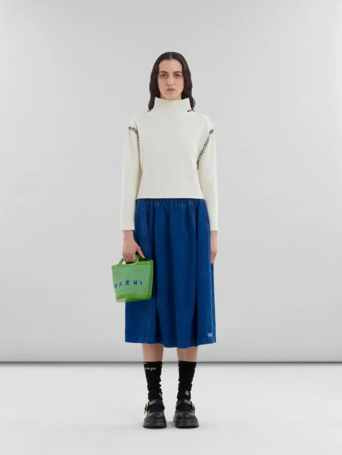 Women Marni Tropicalia Bag Tropicalia Small Bucket Bag In Green Leather And RaffiaEffect Fabric