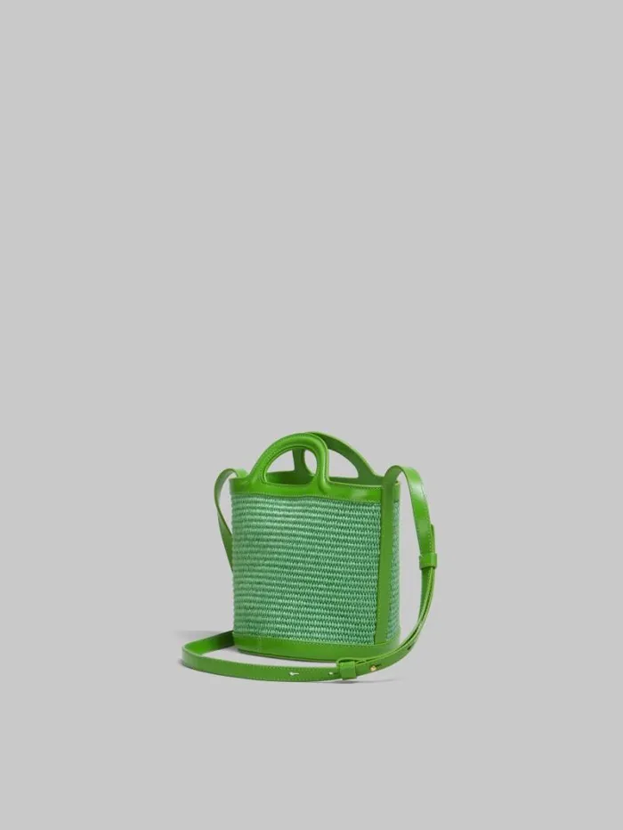 Women Marni Tropicalia Bag Tropicalia Small Bucket Bag In Green Leather And RaffiaEffect Fabric