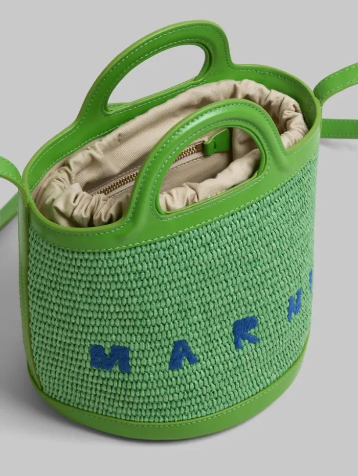 Women Marni Tropicalia Bag Tropicalia Small Bucket Bag In Green Leather And RaffiaEffect Fabric
