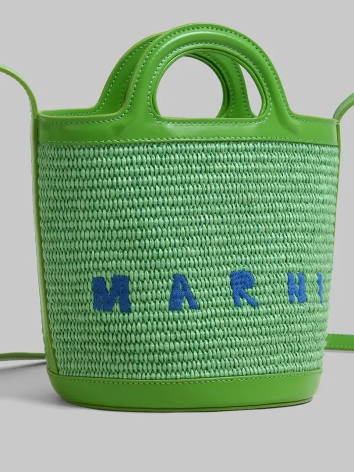Women Marni Tropicalia Bag Tropicalia Small Bucket Bag In Green Leather And RaffiaEffect Fabric