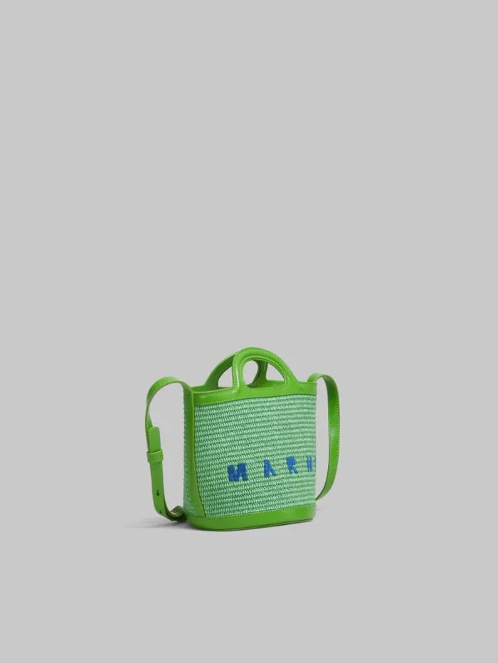 Women Marni Tropicalia Bag Tropicalia Small Bucket Bag In Green Leather And RaffiaEffect Fabric