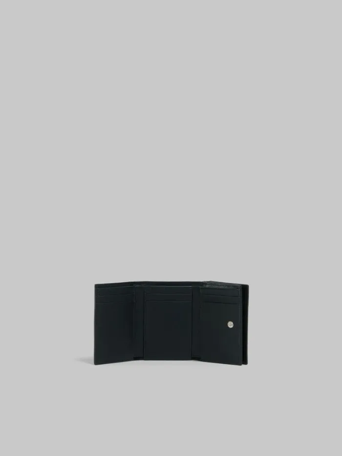 Women Marni Wallets and Small Leather Goods Black Leather Trifold Wallet With Marni Symbol Embroidery
