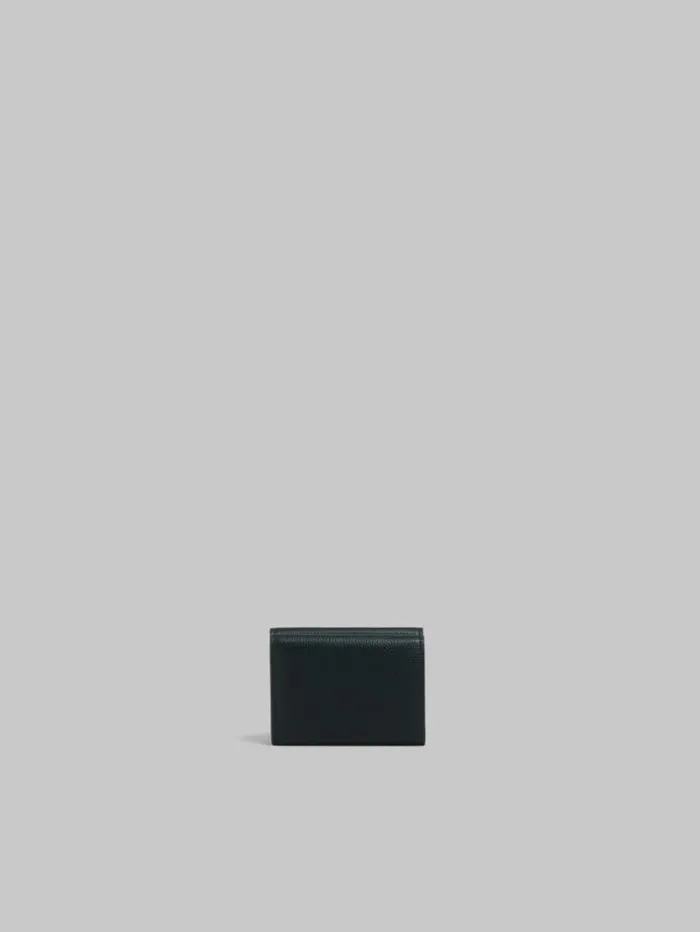 Women Marni Wallets and Small Leather Goods Black Leather Trifold Wallet With Marni Symbol Embroidery