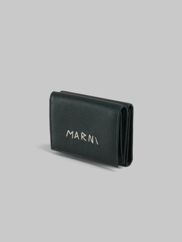 Women Marni Wallets and Small Leather Goods Black Leather Trifold Wallet With Marni Symbol Embroidery
