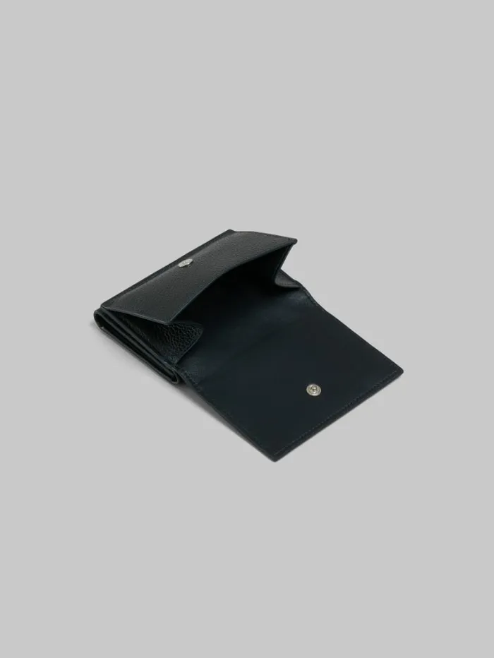 Women Marni Wallets and Small Leather Goods Black Leather Trifold Wallet With Marni Symbol Embroidery