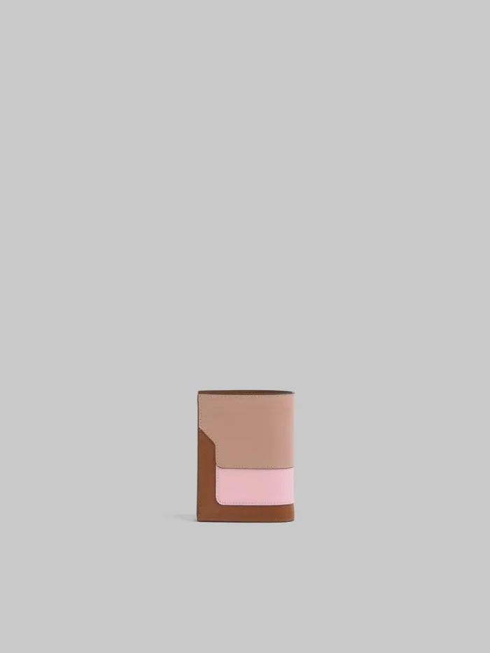 Women Marni Wallets and Small Leather Goods Dusty Pink Pink And Brown Saffiano Leather BiFold Wallet