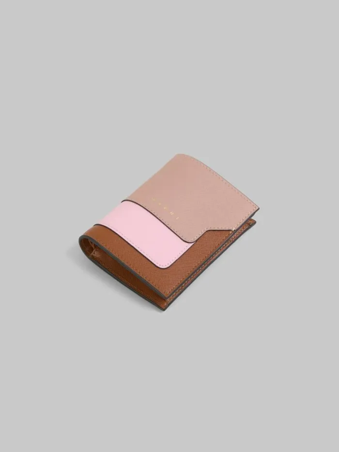 Women Marni Wallets and Small Leather Goods Dusty Pink Pink And Brown Saffiano Leather BiFold Wallet