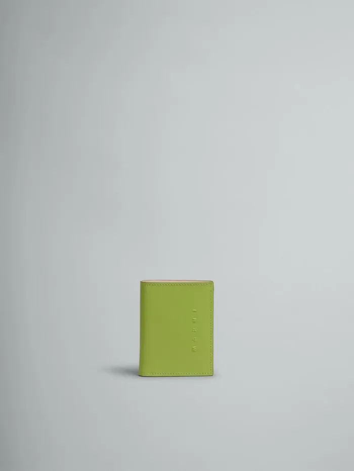 Women Marni Wallets and Small Leather Goods Green Leather Bifold Wallet With Raised Marni Logo Women Marni Wallets and Small Leather Goods Green Leather Bifold Wallet With Raised Marni Logo