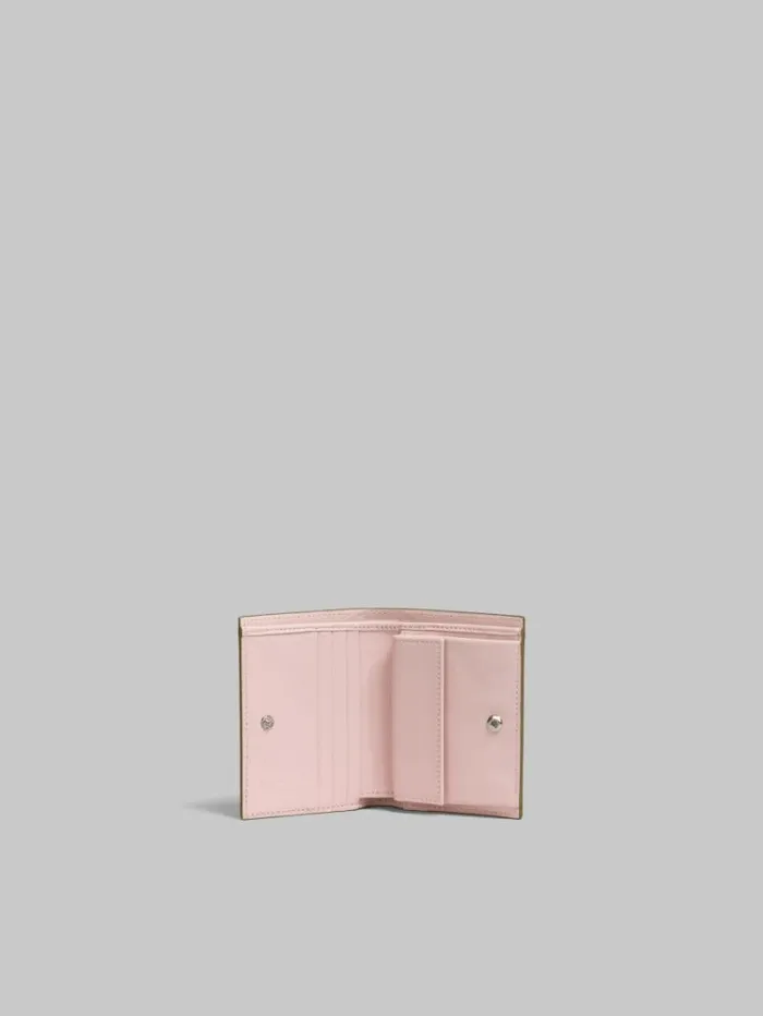 Women Marni Wallets and Small Leather Goods Green Leather Bifold Wallet With Raised Marni Logo