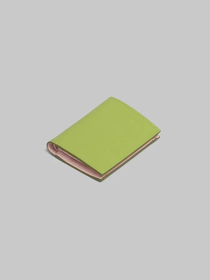 Women Marni Wallets and Small Leather Goods Green Leather Bifold Wallet With Raised Marni Logo