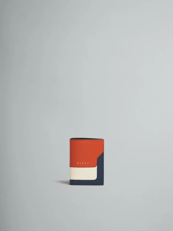 Women Marni Wallets and Small Leather Goods Orange Cream And Deep Blue Saffiano Leather BiFold Wallet Women Marni Wallets and Small Leather Goods Orange Cream And Deep Blue Saffiano Leather BiFold Wallet