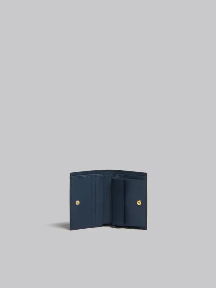 Women Marni Wallets and Small Leather Goods Orange Cream And Deep Blue Saffiano Leather BiFold Wallet