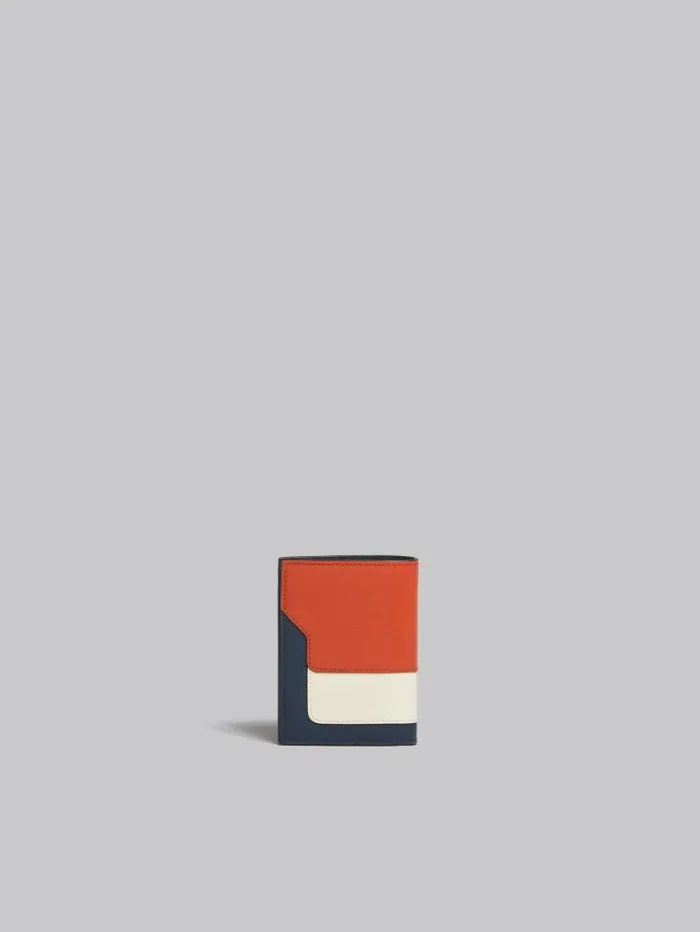 Women Marni Wallets and Small Leather Goods Orange Cream And Deep Blue Saffiano Leather BiFold Wallet