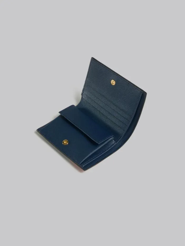 Women Marni Wallets and Small Leather Goods Orange Cream And Deep Blue Saffiano Leather BiFold Wallet