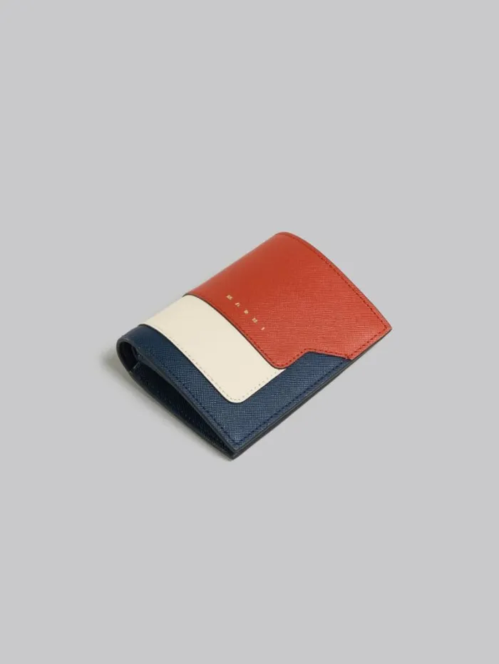 Women Marni Wallets and Small Leather Goods Orange Cream And Deep Blue Saffiano Leather BiFold Wallet