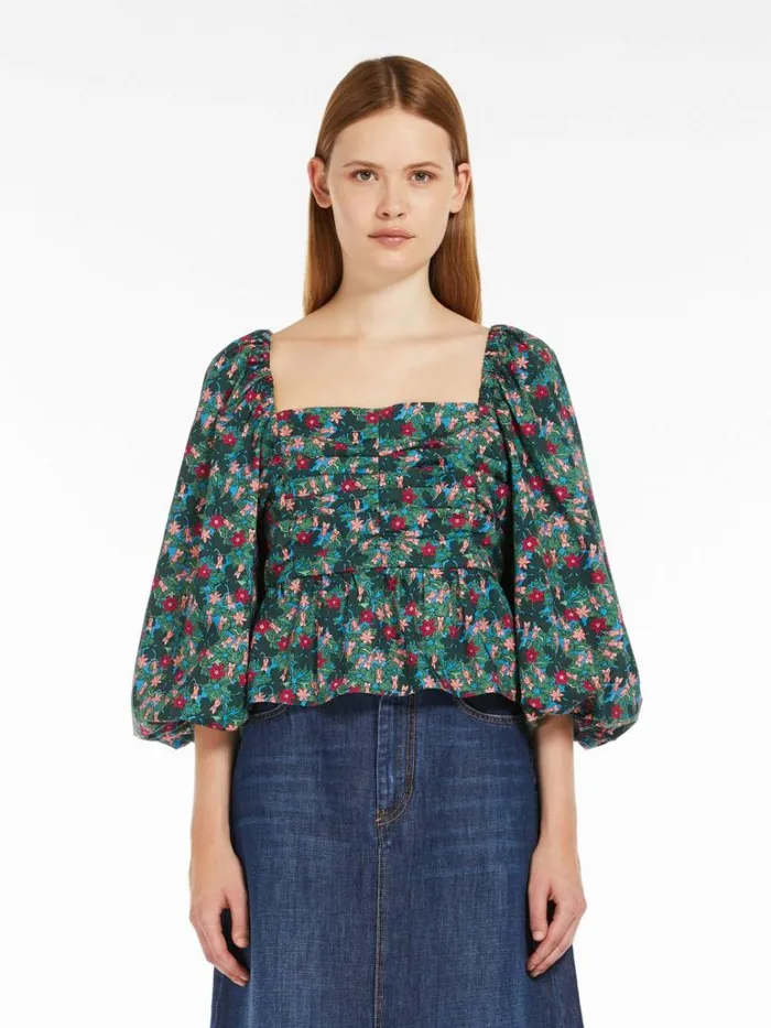 Women Max Mara Blouses Cotton Poplin Top Green
