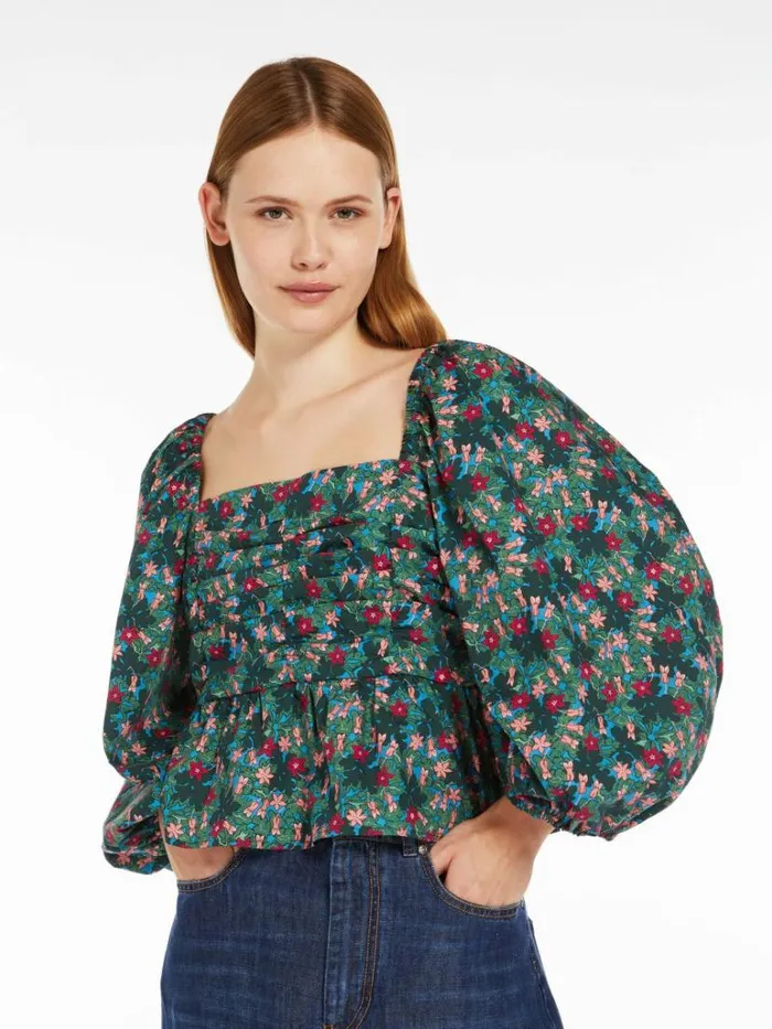 Women Max Mara Blouses Cotton Poplin Top Green