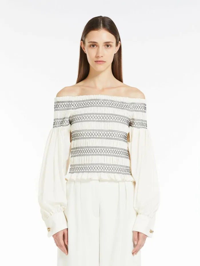 Women Max Mara Blouses Feminine Cotton Shirt Ivory