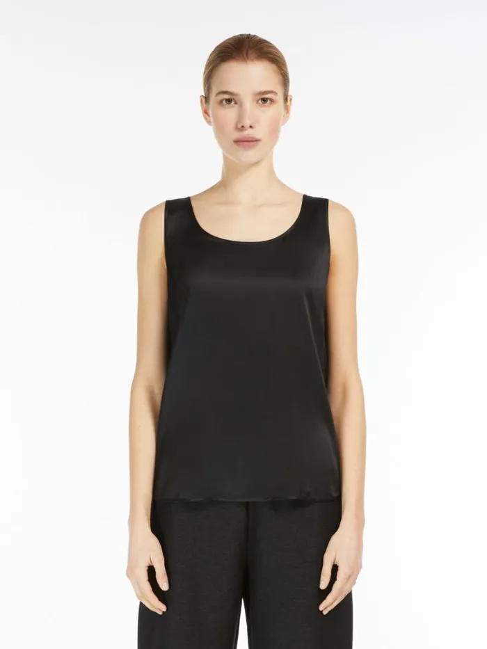 Women Max Mara Blouses Silk Satin Top Black