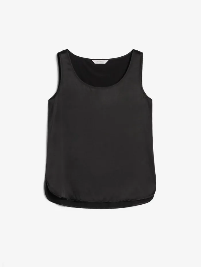 Women Max Mara Blouses Silk Satin Top Black
