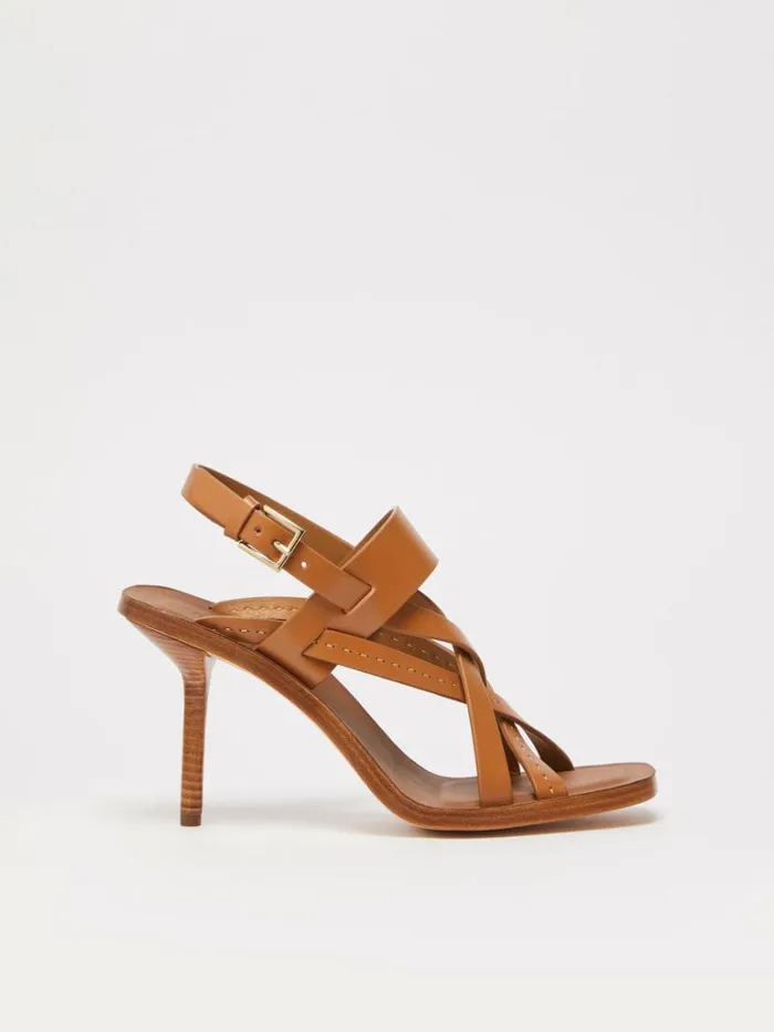 Women Max Mara Dcollet Leathercagesandals Tobacco
