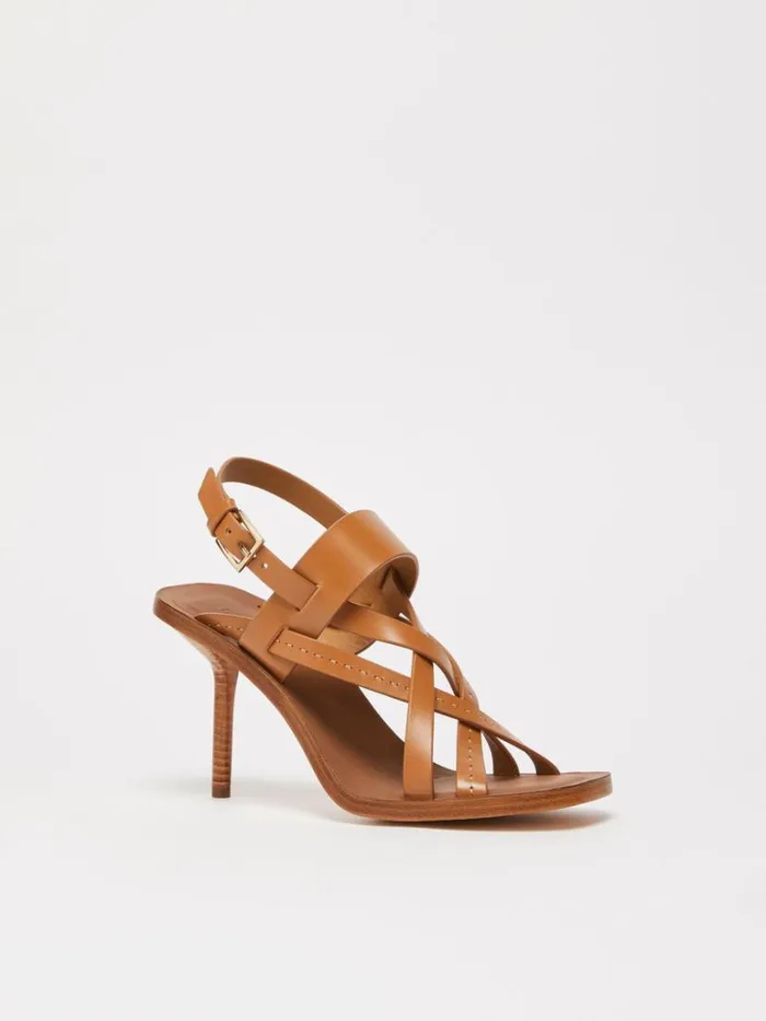 Women Max Mara Dcollet Leathercagesandals Tobacco