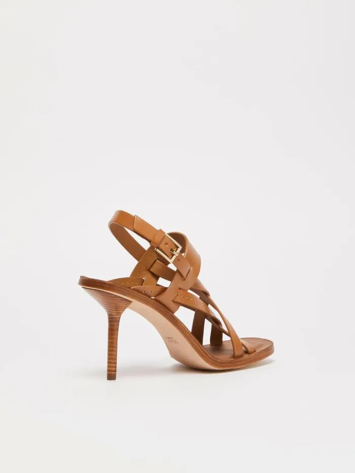 Women Max Mara Dcollet Leathercagesandals Tobacco