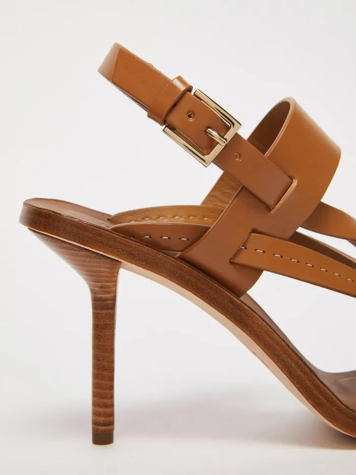 Women Max Mara Dcollet Leathercagesandals Tobacco