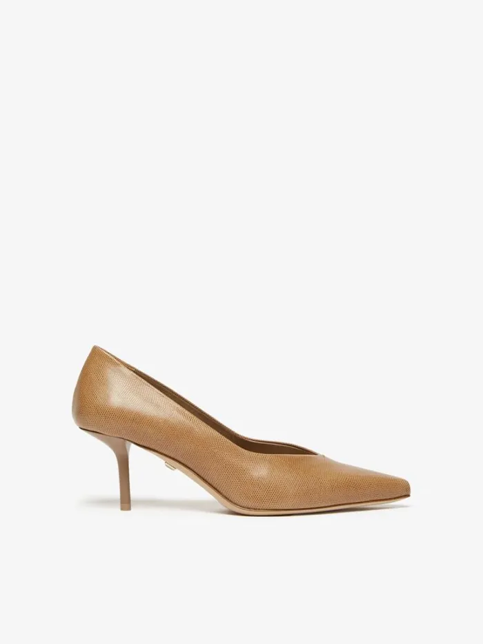Women Max Mara Dcollet Lizardprint Leather Court Shoes Tobacco