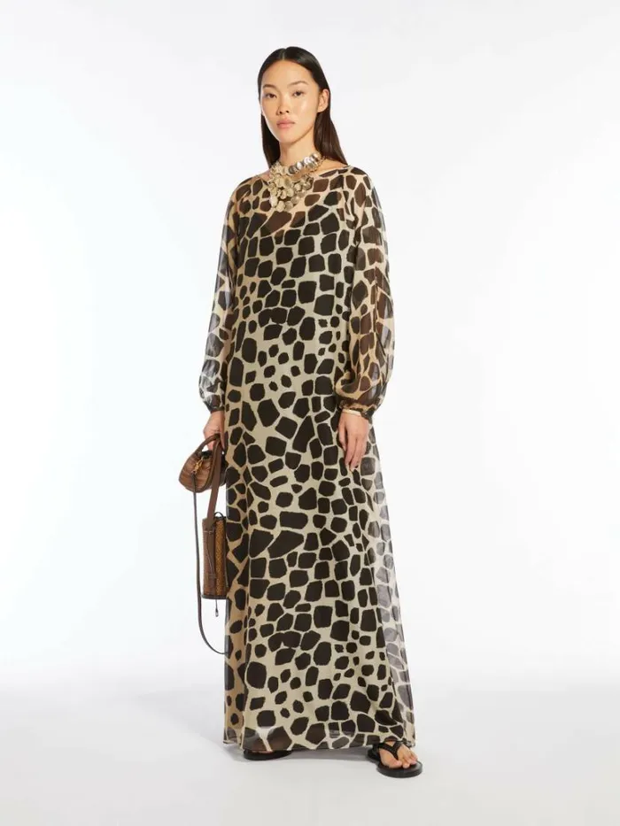 Women Max Mara Dresses Animalprint Muslin Kaftan Dress Beige