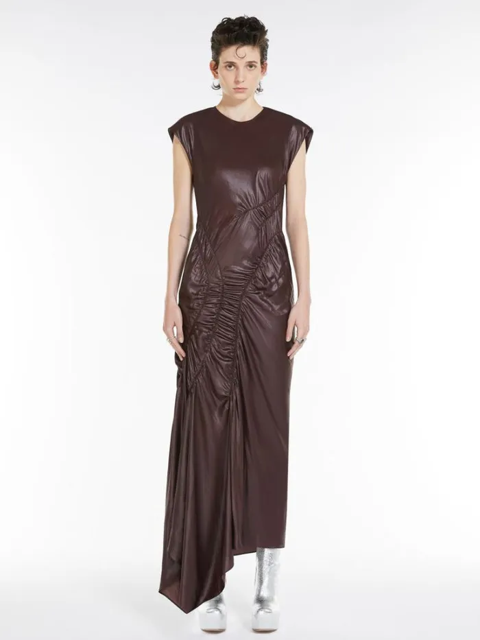 Women Max Mara Dresses Gathered Sleeveless Dress Dark Bown