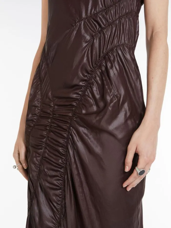 Women Max Mara Dresses Gathered Sleeveless Dress Dark Bown