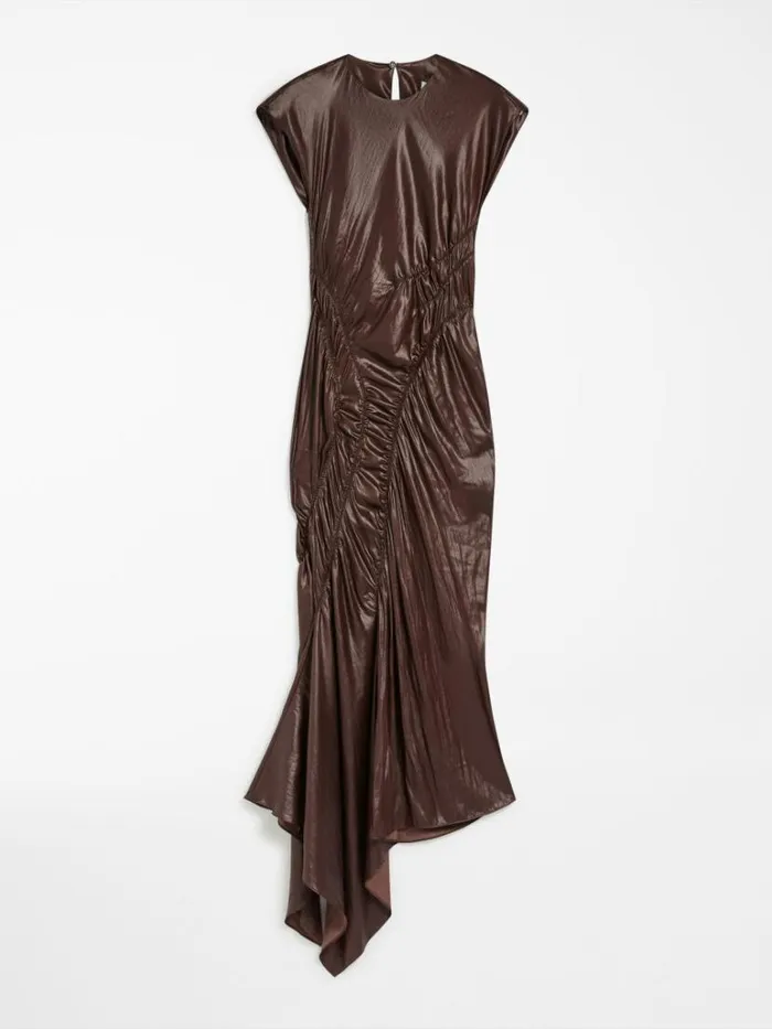 Women Max Mara Dresses Gathered Sleeveless Dress Dark Bown