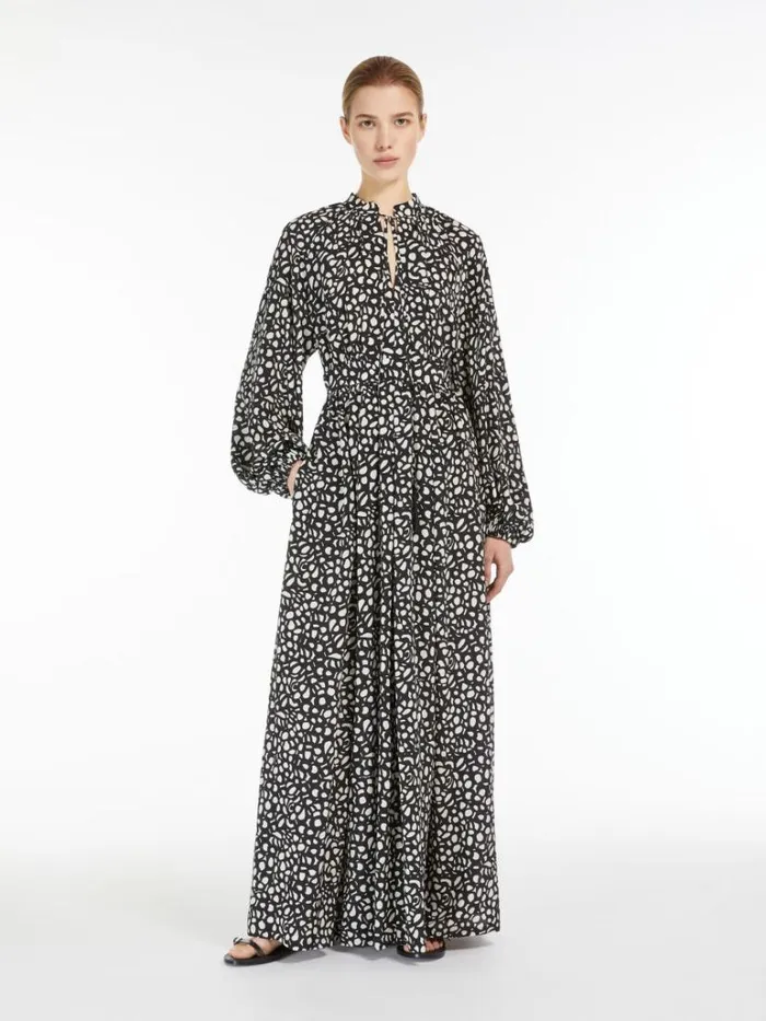 Women Max Mara Dresses Long Printed Silk Dress Black White