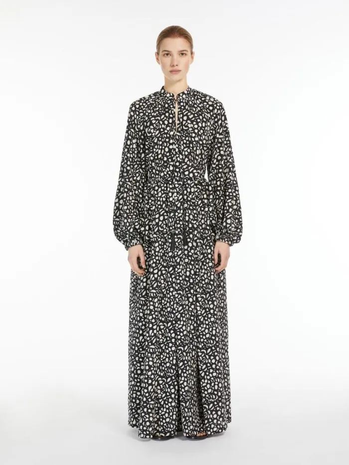 Women Max Mara Dresses Long Printed Silk Dress Black White