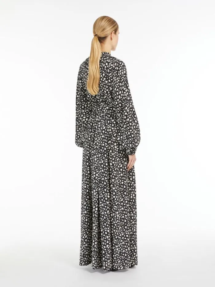 Women Max Mara Dresses Long Printed Silk Dress Black White