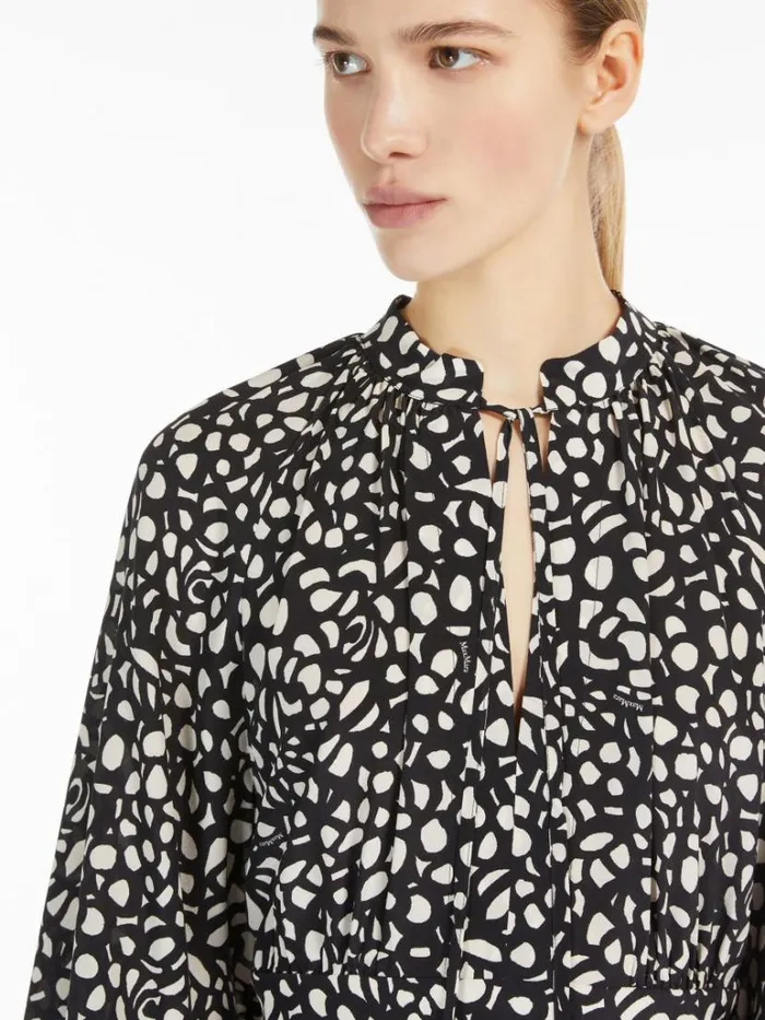 Women Max Mara Dresses Long Printed Silk Dress Black White