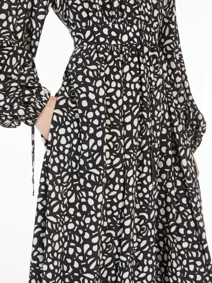 Women Max Mara Dresses Long Printed Silk Dress Black White