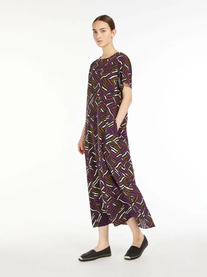 Women Max Mara Dresses Silk Crepe De Chine Dress Purple