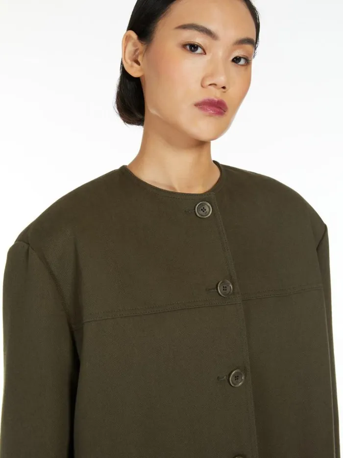 Women Max Mara Jackets And Blazers Cotton Shirt Jacket Kaki