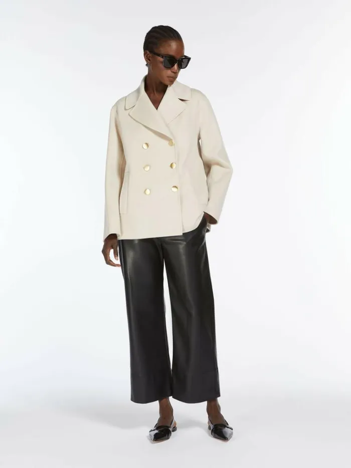 Women Max Mara Jackets And Blazers Short Wool Pea Coat Vanilla