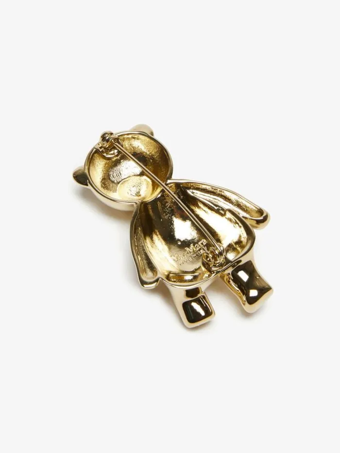 Women Max Mara Jewelry Metal Brooch With Rhinestones Gold
