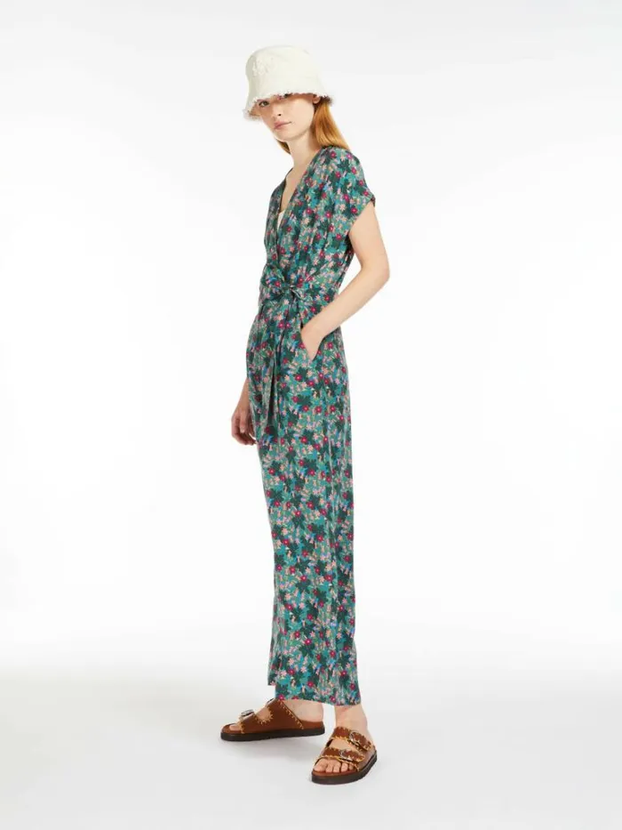 Women Max Mara Jumpsuits Silk Crepe De Chine Jumpsuit Green